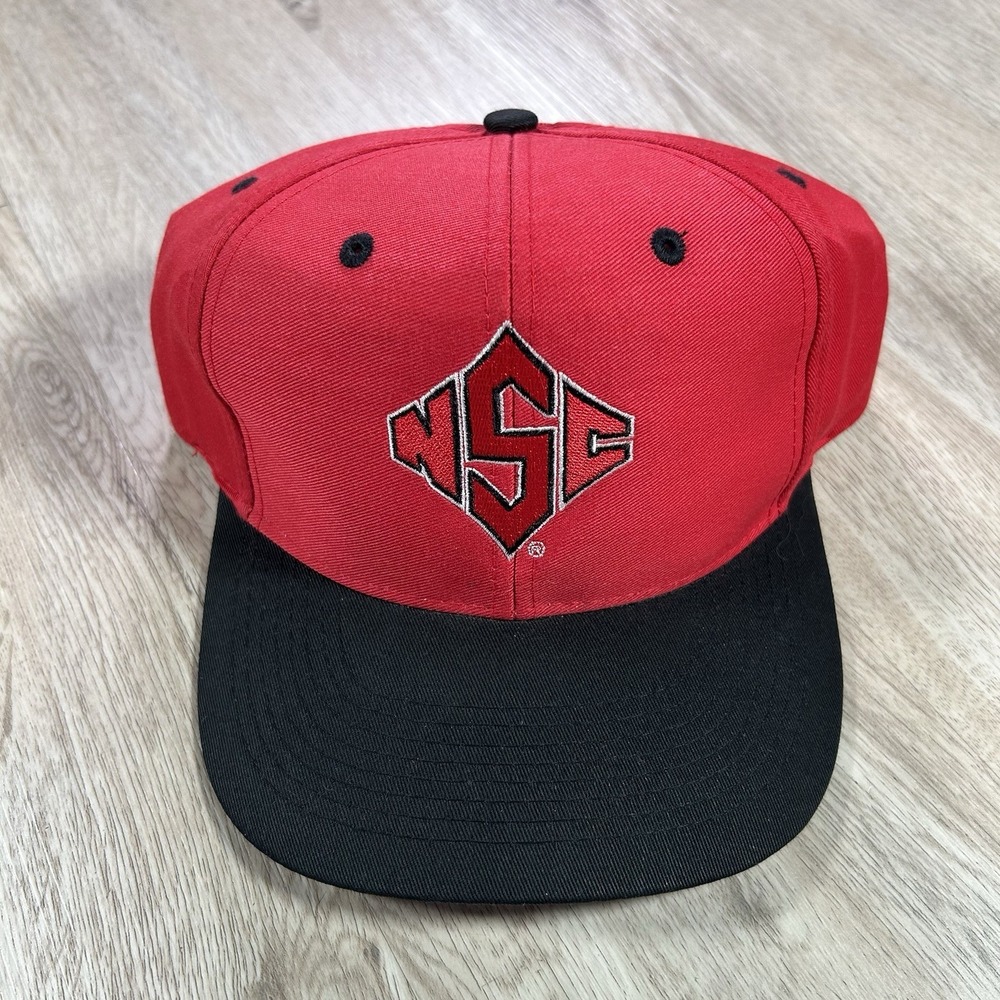 VTG NC State Wolfpack Snapback Hat College Logo 7 Red Black Cap